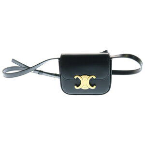 Celine Claude Triomphe Logo Plate Leather Shoulder Bag Black